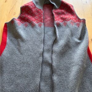 Woolrich Gray and Red Nordic Knit Wool Vest